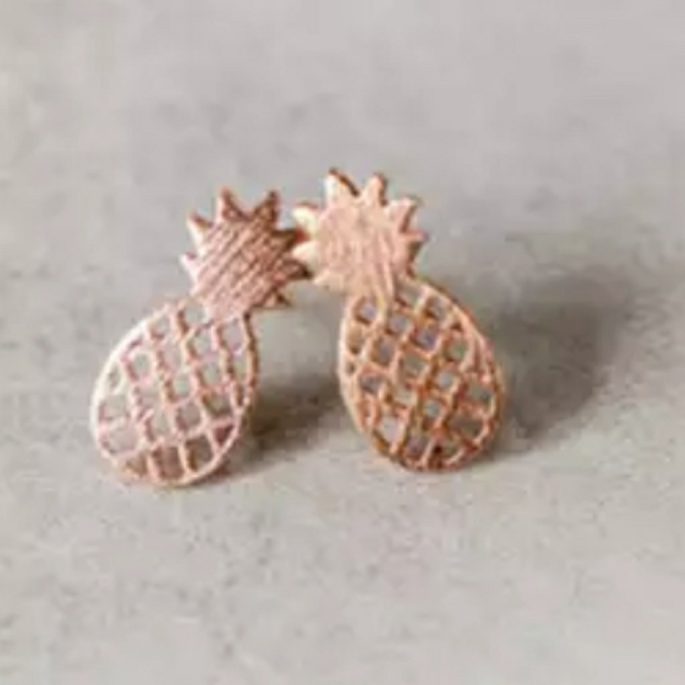 Rose Gold Cut Out Pineapple Stud Earrings ear ring - Picture 3 of 3